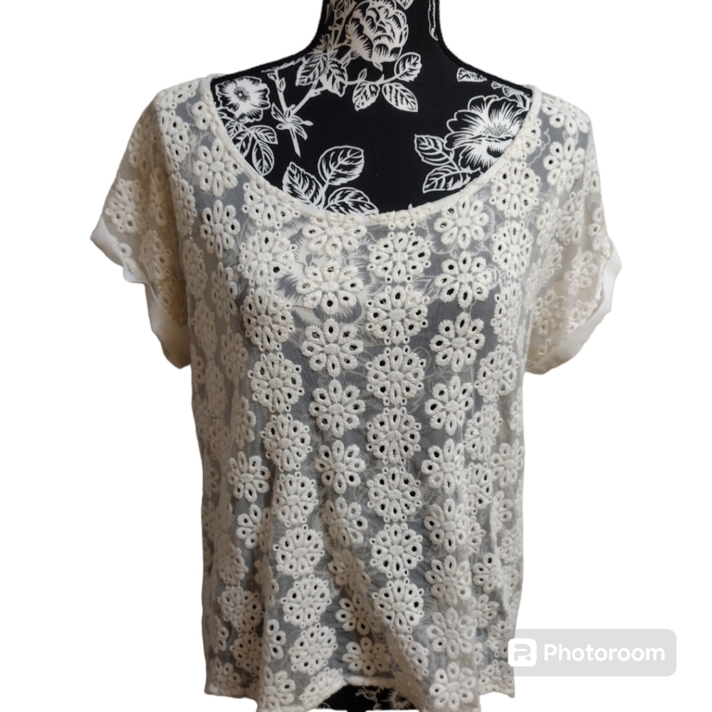 Charming Charlie Sheer Embroidered Lace Top